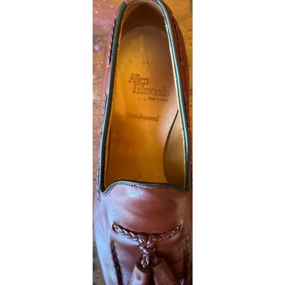 Allen Edmonds Brookwood Woven Tassel Loafers Brown Leather Men's 9.5 AA USA Made